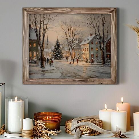 Christmas Winter Village Print, Snowy Holiday Art, Vintage Christmas Tree Wall Decor, Rustic Winter Landscape Painting, Cozy Festive Home Decoration, Holiday Wall Art Print (11X14inch-Unframed) in Saudi Arabia