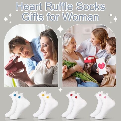 8 أزواج من الجوارب النسائية ذات الكشكشة على شكل قلب من Cutecrop، جوارب قطنية على شكل قلب لطيف، ناعمة قابلة للتنفس، هدايا للنساء الأم in Saudi Arabia