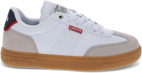 Levi's Kids Zane Poly Canvas Casual Lace Up Sneaker Shoe, White/Cement/Navy, 2 M in Saudi Arabia