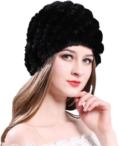 KAISHIN Winter Real Fur Beanies for Women Knitted Rex Rabbit Fur Hats Girls Colorful Striped Caps in Saudi Arabia