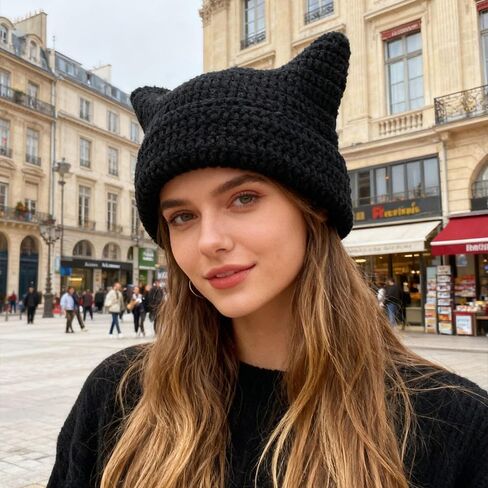 Crochet Cat Beanie - Animal Design Slouch Hat with Fox Pattern in Saudi Arabia