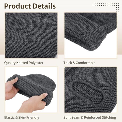 2 in 1 Balaclava Ski Mask Beanie, Winter Warm Knit Hat for Men Women, Foldable Polyester Trendy Beanie, Full Face Cover for Skiing, Cycling, Hiking, Cold Weather Outdoor Headwear Grey in Saudi Arabia