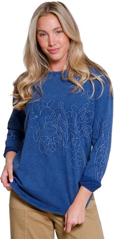 TRU LUXE Embroidered Slub Jersey Top, Blue, M in Saudi Arabia