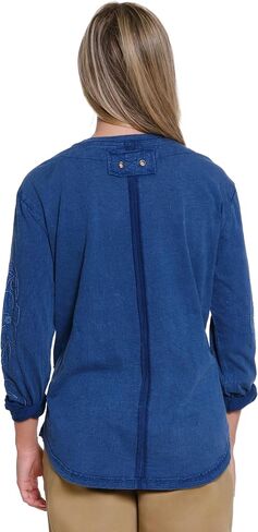 TRU LUXE Embroidered Slub Jersey Top, Blue, M in Saudi Arabia