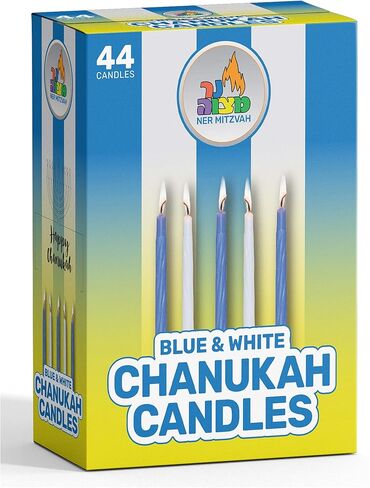 Ner Mitzvah Hanukkah Candles - Blue and White Chanukah Candle - Premium Quality Wax - 44pk. for All 8 Nights of Hanukkah in Saudi Arabia