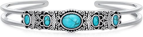 BETHZA Genuine Turquoise Bracelet Bangle 925 Sterling Silver Turquoise Gemstones Boho Vintage Southwest Style Bracelet for Women Adjustable Bangle Cuff Jewelry for Birthday in Saudi Arabia