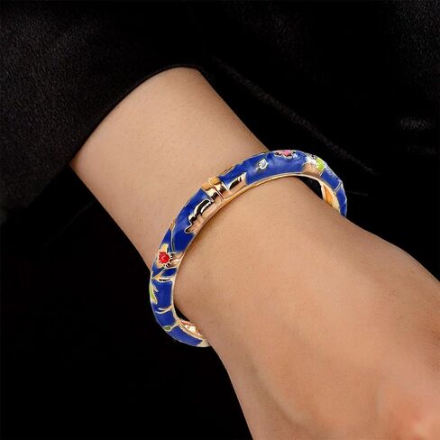 Generic Vintage Flower Bangle for Women - Chinoiserie Cloisonne Bracelet - Trendy Women's Bangle Bracelets - Cloisonne Jewelry - Friendship Gifts for Women in Saudi Arabia