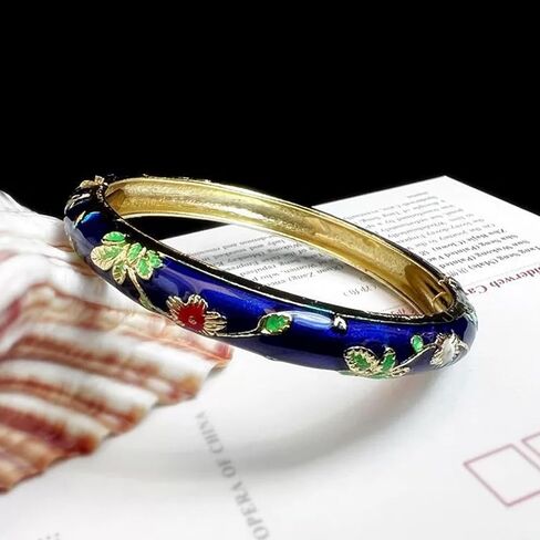 Generic Vintage Flower Bangle for Women - Chinoiserie Cloisonne Bracelet - Trendy Women's Bangle Bracelets - Cloisonne Jewelry - Friendship Gifts for Women in Saudi Arabia
