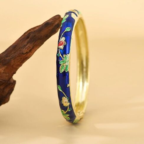 Generic Vintage Flower Bangle for Women - Chinoiserie Cloisonne Bracelet - Trendy Women's Bangle Bracelets - Cloisonne Jewelry - Friendship Gifts for Women in Saudi Arabia