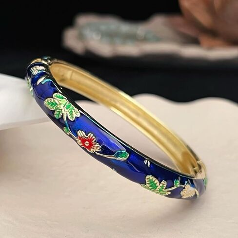 Generic Vintage Flower Bangle for Women - Chinoiserie Cloisonne Bracelet - Trendy Women's Bangle Bracelets - Cloisonne Jewelry - Friendship Gifts for Women in Saudi Arabia