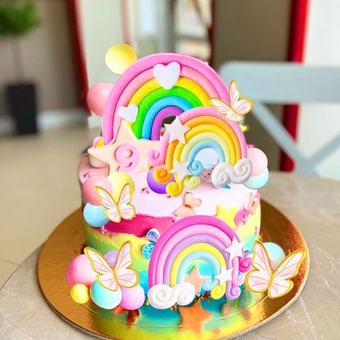 Jevenis Boho Rainbow Cake Decorations - 16 PCS Boho Cake Toppers for Girls Birthday and Baby Shower in Saudi Arabia
