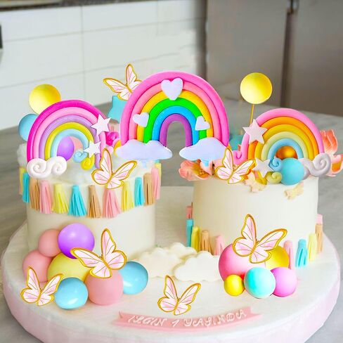 Jevenis Boho Rainbow Cake Decorations - 16 PCS Boho Cake Toppers for Girls Birthday and Baby Shower in Saudi Arabia
