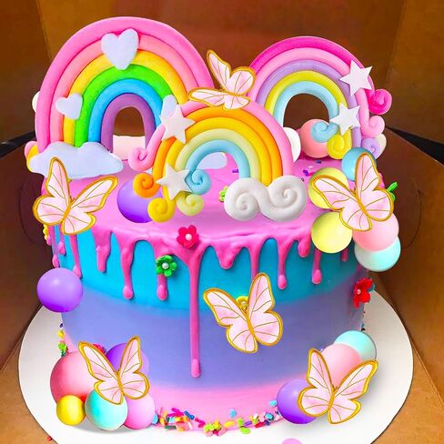 Jevenis Boho Rainbow Cake Decorations - 16 PCS Boho Cake Toppers for Girls Birthday and Baby Shower in Saudi Arabia