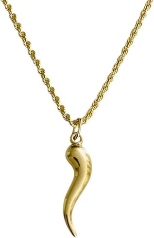 ALELSA JEWELRY 10K Real Yellow Gold Italian Horn Cornicello Pendant Necklace with 2mm Rope Chain, 1.0 inches Horn, Lucky Charm Design in Saudi Arabia