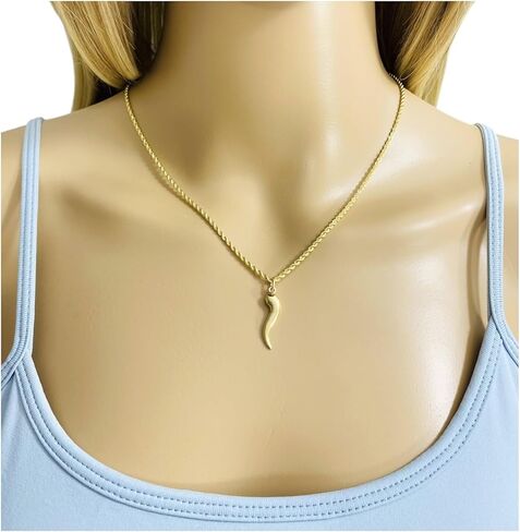 ALELSA JEWELRY 10K Real Yellow Gold Italian Horn Cornicello Pendant Necklace with 2mm Rope Chain, 1.0 inches Horn, Lucky Charm Design in Saudi Arabia
