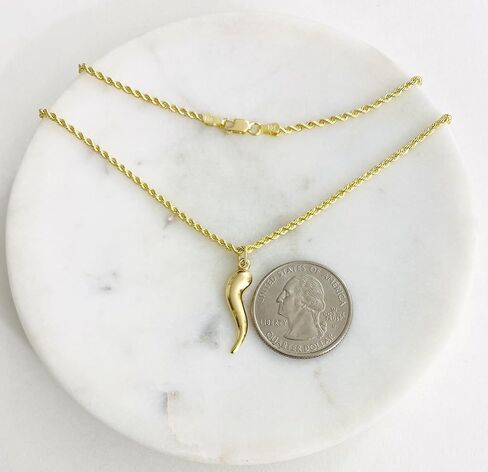 ALELSA JEWELRY 10K Real Yellow Gold Italian Horn Cornicello Pendant Necklace with 2mm Rope Chain, 1.0 inches Horn, Lucky Charm Design in Saudi Arabia