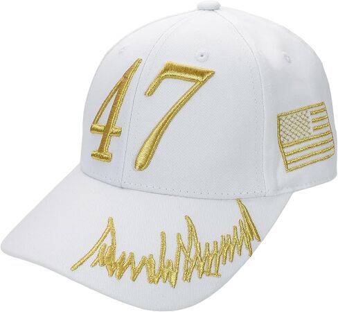 Steadfast American Trump 47 White Cap with Gold Embroidery – Hook & Loop Adjustable Patriotic Hat in Saudi Arabia