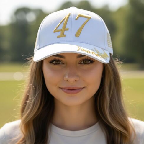 Steadfast American Trump 47 White Cap with Gold Embroidery – Hook & Loop Adjustable Patriotic Hat in Saudi Arabia
