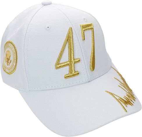 Steadfast American Trump 47 White Cap with Gold Embroidery – Hook & Loop Adjustable Patriotic Hat in Saudi Arabia