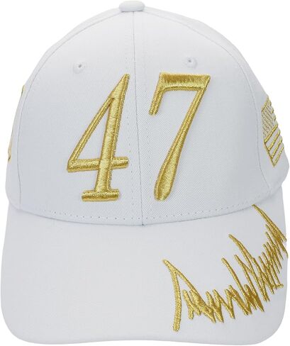 Steadfast American Trump 47 White Cap with Gold Embroidery – Hook & Loop Adjustable Patriotic Hat in Saudi Arabia