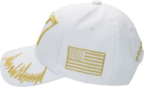 Steadfast American Trump 47 White Cap with Gold Embroidery – Hook & Loop Adjustable Patriotic Hat in Saudi Arabia