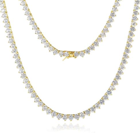 4mm Tennis Necklace for Women, Iced Out Simulated Diamond 14K Gold Plated Tennis Chain, 3 Prong Cubic Zirconia Elegant Necklace for Her Valentine Gifts in Saudi Arabia