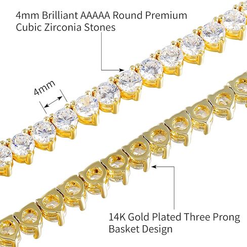 4mm Tennis Necklace for Women, Iced Out Simulated Diamond 14K Gold Plated Tennis Chain, 3 Prong Cubic Zirconia Elegant Necklace for Her Valentine Gifts in Saudi Arabia