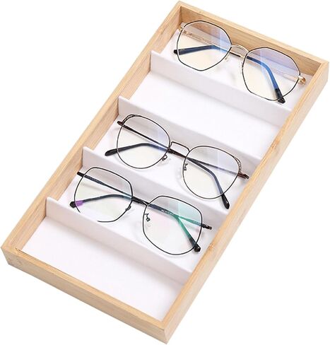 TANG SONG Bamboo Sunglasses Display Tray with White Flannelette, 5-Slot Glasses Organizer for Sunglasses & Optical Frames, Storage Case for Home & Office in Saudi Arabia