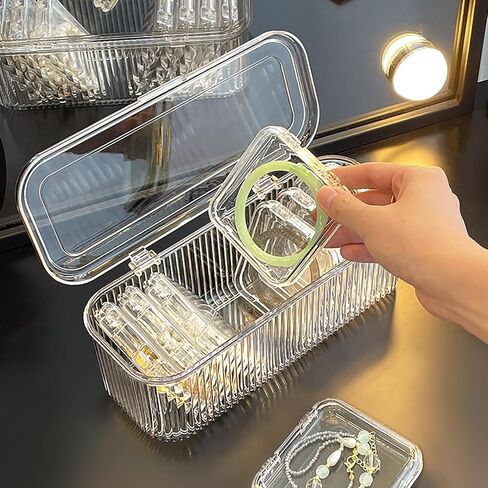 1 Pack Acrylic Bracelet Jewelry Storage Box with 12 Portable Anti Tarnish Organizers for Earrings/ring/necklace (Clear) in Saudi Arabia