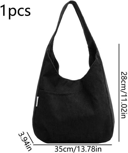 Fashion Corduroy Tote Bag, Casual Solid Color Handbag, Women's Large Shoulder Bag For Work and Everyday Use, Black in Saudi Arabia
