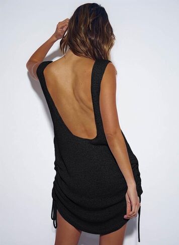 Crochet Beach Dress for Women, Backless Summer Knitted Beach Tank Dress One Size in Saudi Arabia