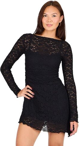 Forever 21 Womens Long Sleeve Lace Mini Dress Lace Overlay Fitted Party Outfit in Saudi Arabia