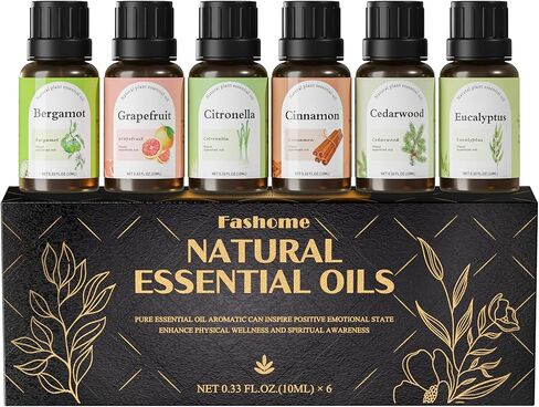 مجموعة الزيوت العطرية فاشوم، 6 خلطات عطرية مع البابونج واللبان وزهرة الزنجبيل والليمون والبرتقال الحلو والنعناع، ​​0.34 أونصة لكل منها in Kuwait