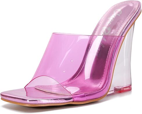 Cape Robbin Slip on Square Tee Tee Clear Wedge Cheels for Women- Women Women Women Wedge Heels ، أحذية خفيفة الوزن أنيقة للملابس الصيفية غير الرسمية (Mala) in Kuwait