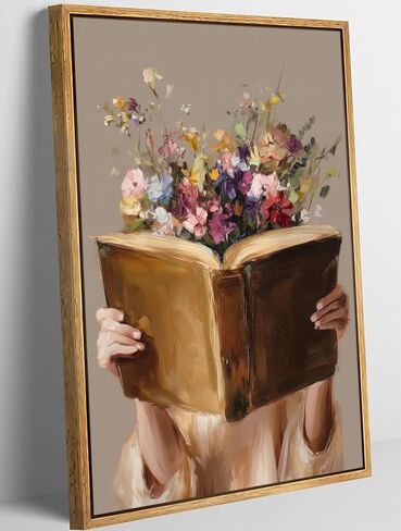 Framed Vintage Reading Woman Wall Art Floral Book Painting Picture Canvas Wall Decor Reading Aesthetic Poster Print Artwork for Library Living Room Dorm Bedroom Home Decoration in Saudi Arabia