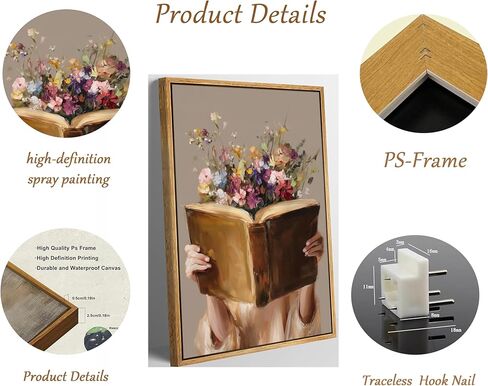 Framed Vintage Reading Woman Wall Art Floral Book Painting Picture Canvas Wall Decor Reading Aesthetic Poster Print Artwork for Library Living Room Dorm Bedroom Home Decoration in Saudi Arabia