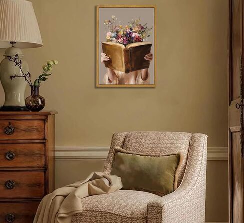 Framed Vintage Reading Woman Wall Art Floral Book Painting Picture Canvas Wall Decor Reading Aesthetic Poster Print Artwork for Library Living Room Dorm Bedroom Home Decoration in Saudi Arabia