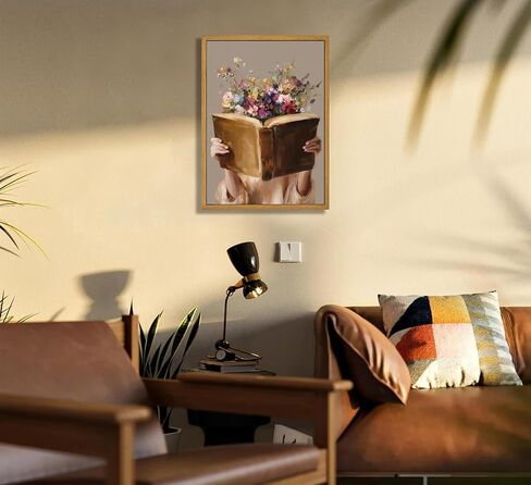 Framed Vintage Reading Woman Wall Art Floral Book Painting Picture Canvas Wall Decor Reading Aesthetic Poster Print Artwork for Library Living Room Dorm Bedroom Home Decoration in Saudi Arabia