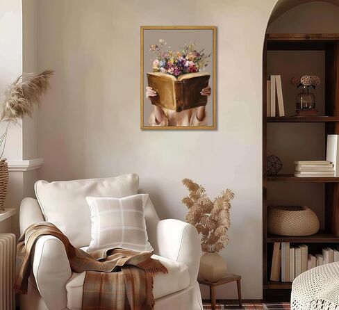 Framed Vintage Reading Woman Wall Art Floral Book Painting Picture Canvas Wall Decor Reading Aesthetic Poster Print Artwork for Library Living Room Dorm Bedroom Home Decoration in Saudi Arabia