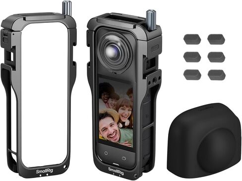 قفص صغير من أجل insta360 x5 accessories ، حالة بروتينية من سبائك الألومنيوم لـ Insta360 x5 مع إطلاق سريع ، حوامل أحذية باردة مدمجة و 1/4 بوصة ، مع غطاء حراسة عدسة السيليكون - 5195 in Kuwait