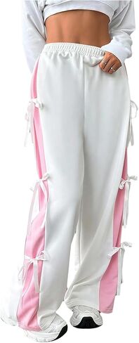 MakeMeChic Women's Plus Size Y2K Baggy Sweatpants Bow Wide Leg High Waist Kawaii Pants in Saudi Arabia