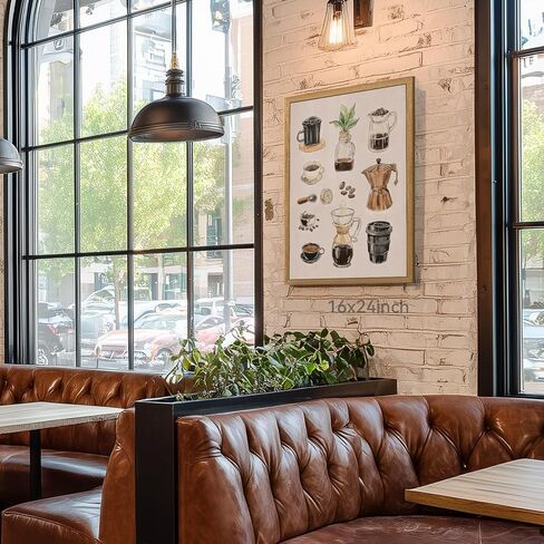 CAZLOUC Retro Coffee Wall Art, Illustration Espresso Tea Brewing Wall Decor, Vintage Abstract Cafe Poster Print, Minimalist Farmhouse Canvas Artwork for Kitchen Living Room Wood Framed 12x16 Inch in Saudi Arabia