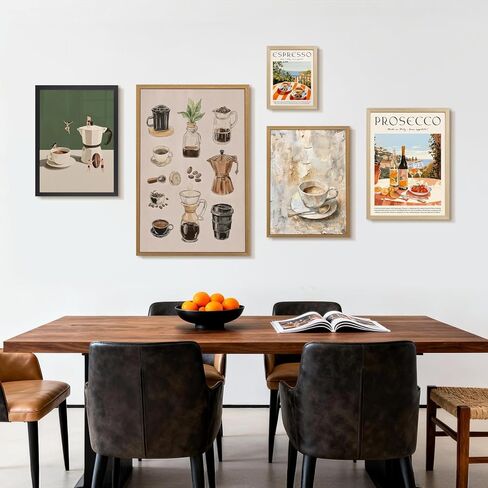 CAZLOUC Retro Coffee Wall Art, Illustration Espresso Tea Brewing Wall Decor, Vintage Abstract Cafe Poster Print, Minimalist Farmhouse Canvas Artwork for Kitchen Living Room Wood Framed 12x16 Inch in Saudi Arabia