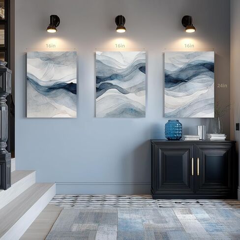 IAFWZX Framed Blue Gray Abstract Wall Art, Modern Minimalist Waves Wall Decor, Neutral Watercolor Line Canvas Paintings, Navy Blue Watercolor Poster Prints for Bedroom Living Room Office 12"x16"x3 in Saudi Arabia
