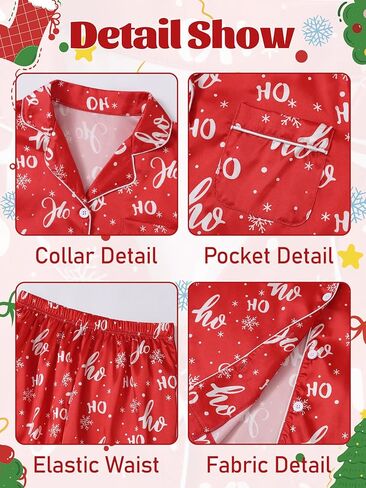 بيجامة عيد الميلاد من الساتان من KOMEIANA للكبار والنساء والرجال بأزرار للأسفل بيجامات للأزواج أطقم متطابقة ملابس نوم ملابس للاستلقاء in Kuwait