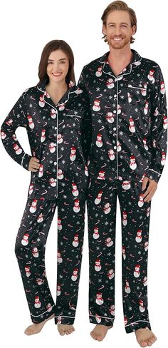 بيجامة عيد الميلاد من الساتان من KOMEIANA للكبار والنساء والرجال بأزرار للأسفل بيجامات للأزواج أطقم متطابقة ملابس نوم ملابس للاستلقاء in Kuwait