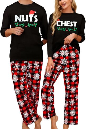 FASHGL Couples Matching Christmas Pajamas Set Men Women Xmas Long Sleeve Pullover Pjs Sets Soft Warm Holiday Sleepwear in Saudi Arabia