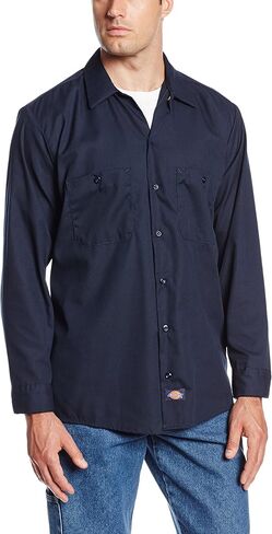 Dickies Occupational Workwear LL535NV Polyester/ Cotton Men's Long Sleeve Industrial Work Shirt, Navy Blue in Saudi Arabia