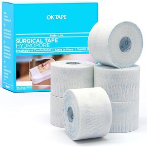 شريط جراحي مضاد للحساسية من OK TAPE، مقاس 2 بوصة × 5.5 ياردة |6 لفات، شريط طبي جاف للبشرة والأنبوب والضمادات وشريط الإسعافات الأولية للجروح in Kuwait