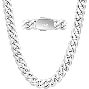 KRKC&CO Necklace Chain for Men, 925 Sterling Silver Plated and 316l Stainless Steel, 8/12mm Miami Cuban Link Necklaces Jewelry, Gift for Him Husband Dad, Cadena Plata in Saudi Arabia